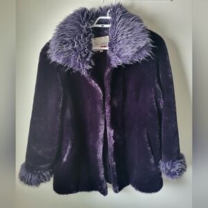 Deep purple velvet suede jacket faux fur
